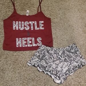 Hustle & Heels Burgundy Tank with Black & White Snake Print Shorts